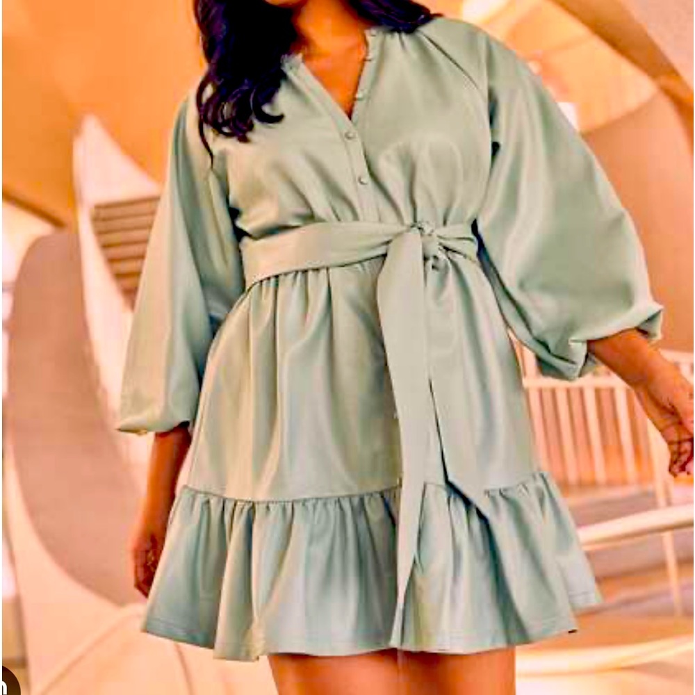 Eloquii Faux Leather Shirred Babydoll Dress